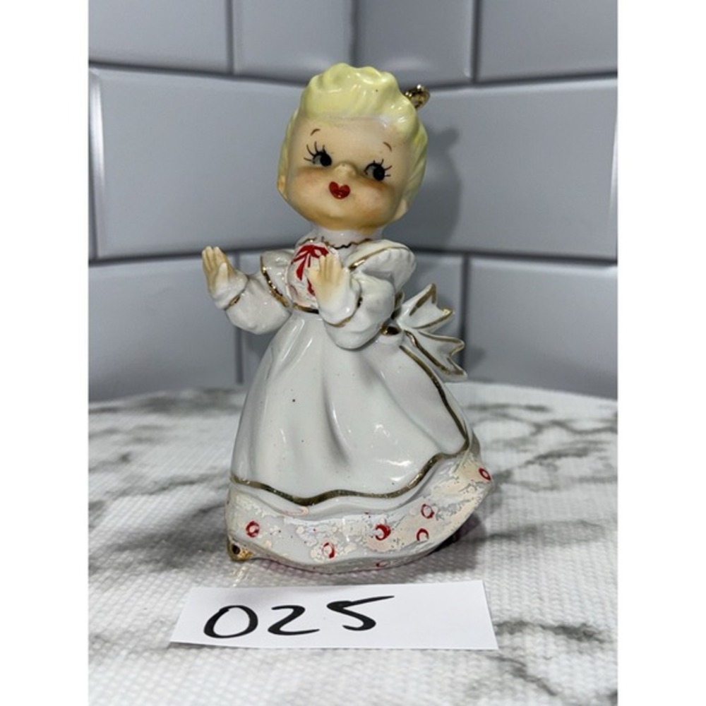 vintage Lefton Shopper Girl‎ Figurine Blonde White Dress Japan